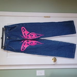 Shein jeans with pink butterfly detail, sz 4 small.